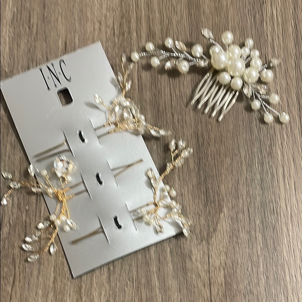 Bridal Gold and Pearl Hairpin Set and Silver /Pearl Bridal Hair piece